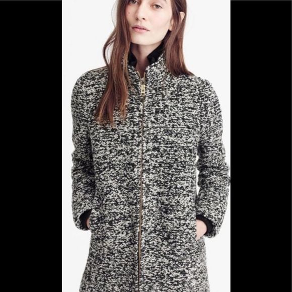 J Crew Lodge Coat, black/ ivory  boucle, Italian wool blend, size 0 P - Picture 2 of 14